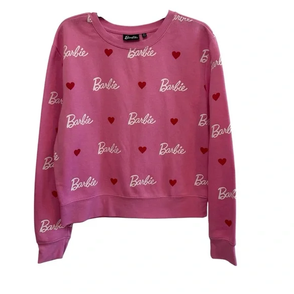 Barbie Pink Logo &  Hearts Sweatshirt Size XL - Picture 3 of 9